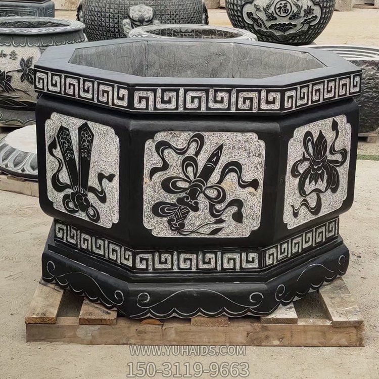 仿古做旧浮雕庭院鱼缸摆件雕塑