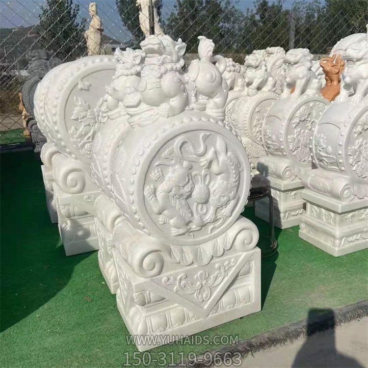 汉白玉大理石石雕抱鼓石摆件雕塑