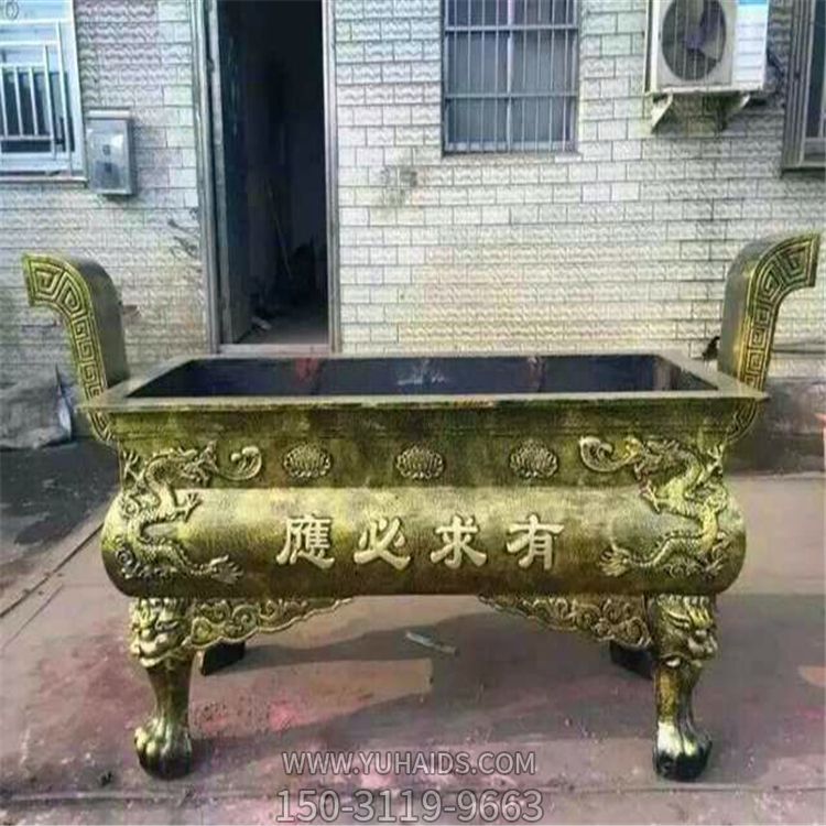 道教寺院摆放长形平口漆金仿铜香炉雕塑