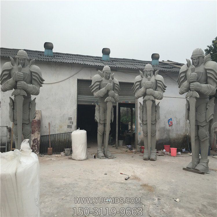 西方人物石雕 身穿铠甲持剑的巨人武士雕塑