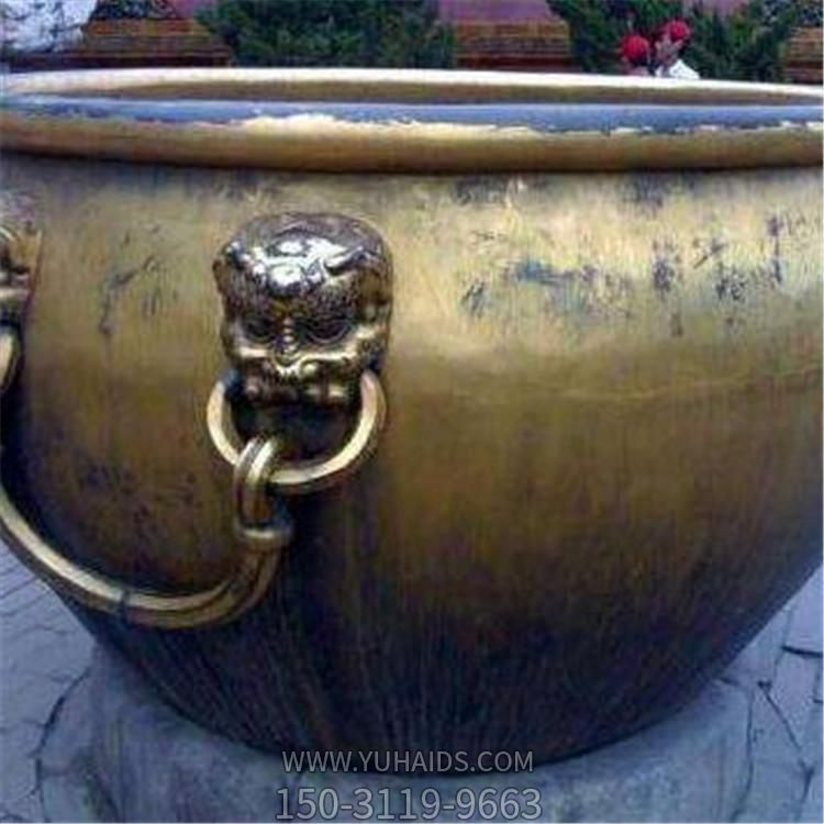 景区摆放纯铜铸造仿古圆形水缸雕塑