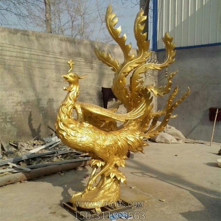 纯铜锻造工艺品仿真动物凤凰雕塑