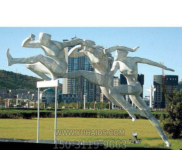 大学操场不锈钢抽象跨栏人物景观雕塑