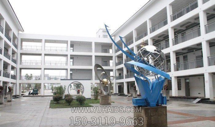 校园创意玻璃钢抽象工艺不锈钢镂空地球仪雕塑