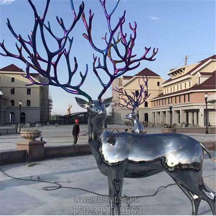 不锈钢镜面广场企业售楼部大型抽象梅花鹿雕塑