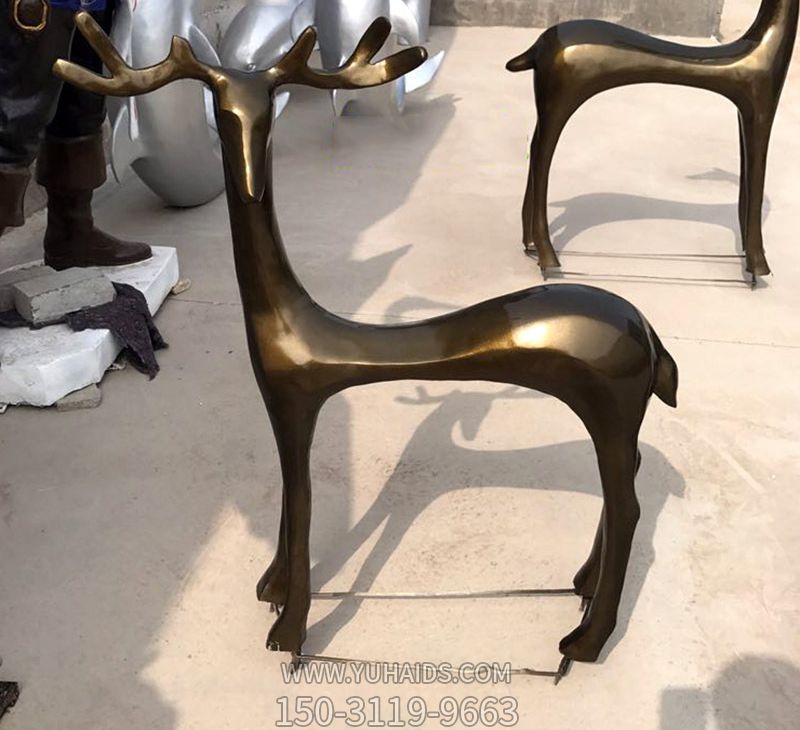 不锈钢抽象铜雕户外景观鹿雕塑