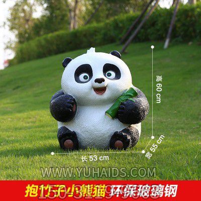 熊猫雕塑-别墅景区玻璃钢卡通抱竹玻璃钢熊猫雕塑