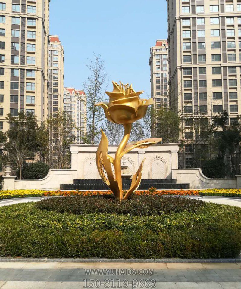不锈钢喷金烤漆小区景观花朵雕塑