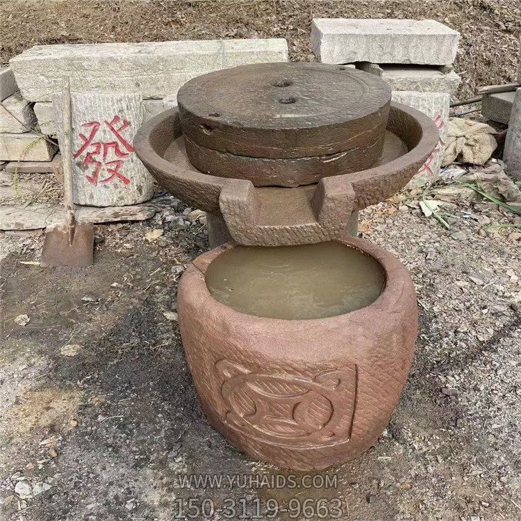 石雕磨盘，磨豆子的传统设备雕塑
