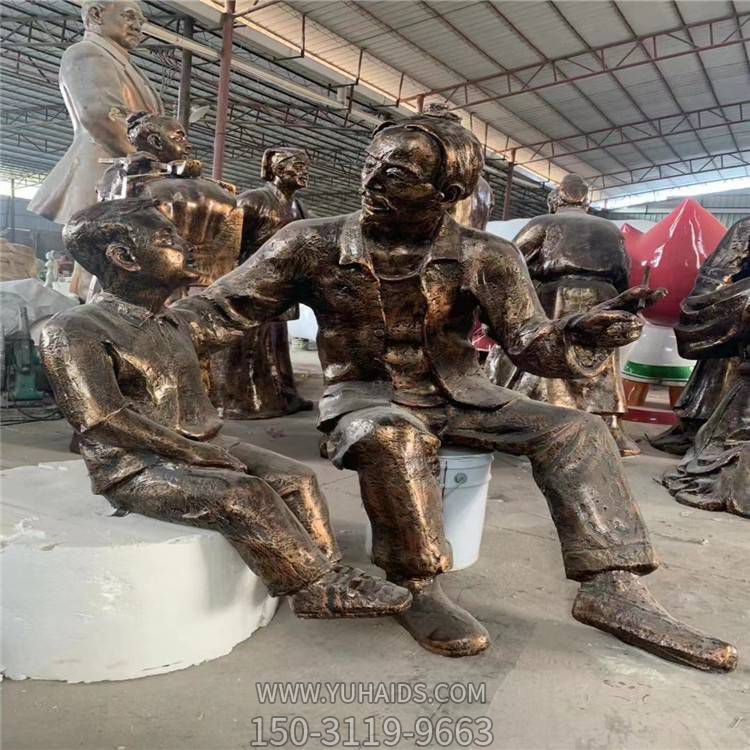 情景小品民俗玻璃钢仿铜爷孙俩人物景观雕塑