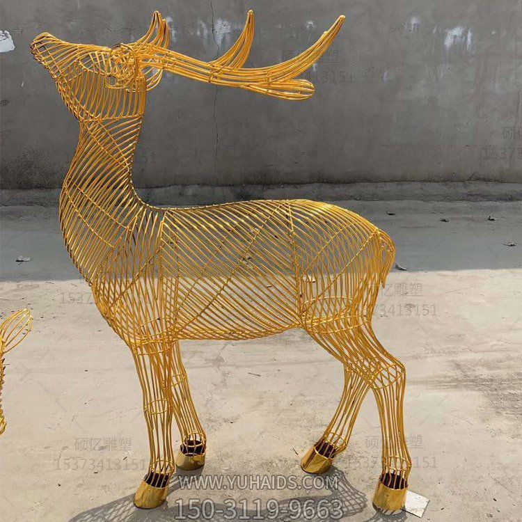 不锈钢铁艺彩绘园林广场抽象小鹿雕塑