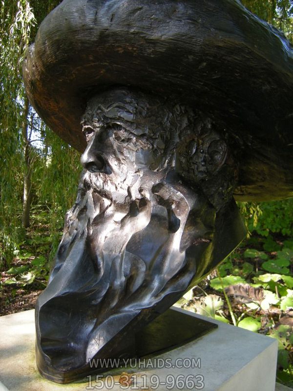 世界著名法国印象派画家莫奈铜雕头像园林景区玻璃钢画家雕塑