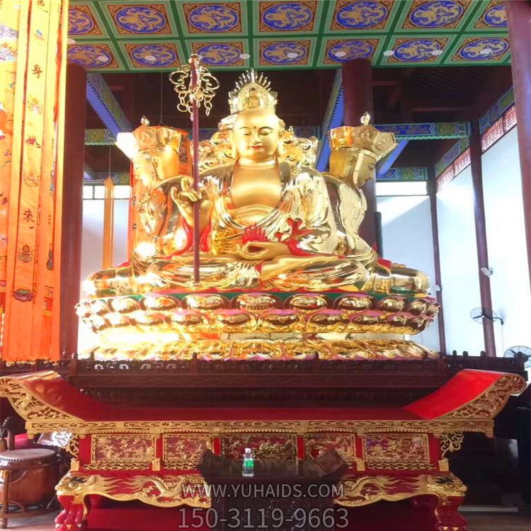 大型寺庙供奉佛道不锈钢仿铜地藏王雕塑