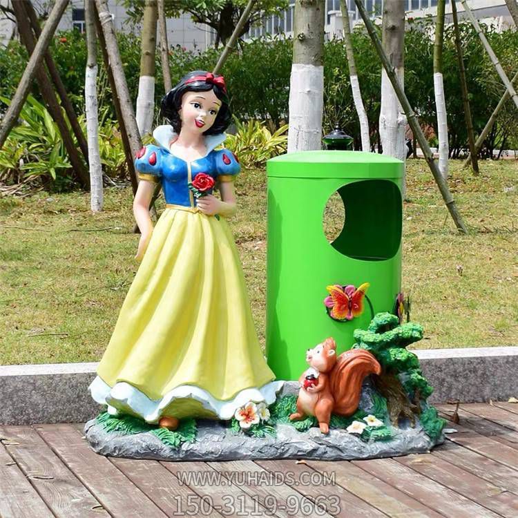 游乐园摆放玻璃钢卡通白雪公主垃圾桶雕塑