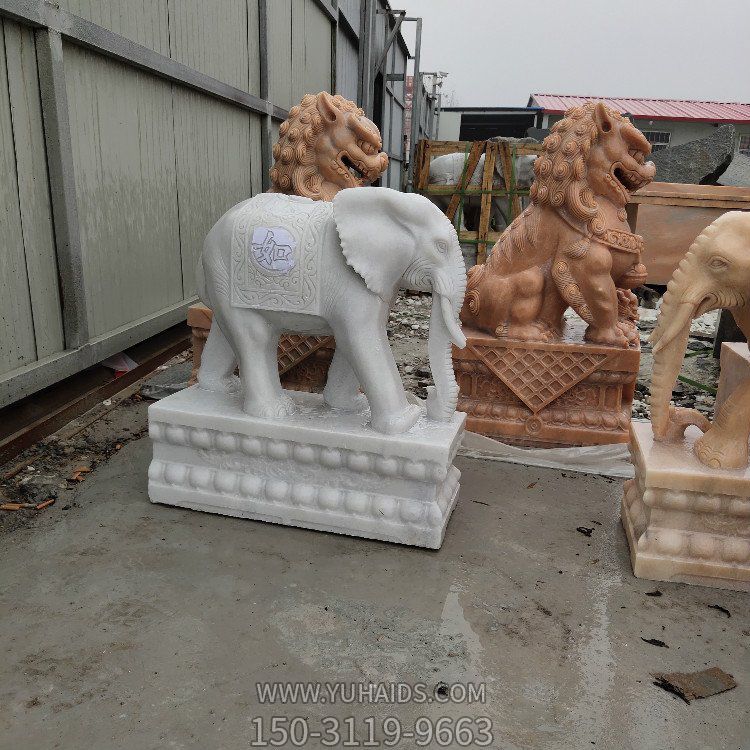汉白玉石雕园林庭院门口镇宅招财大象雕塑