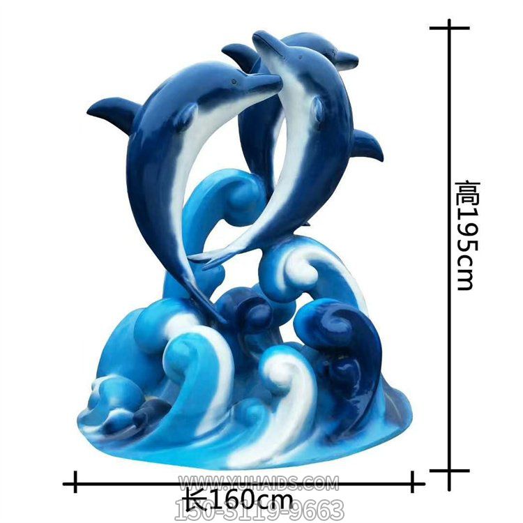 玻璃钢彩绘仿真动物景观海豚雕塑