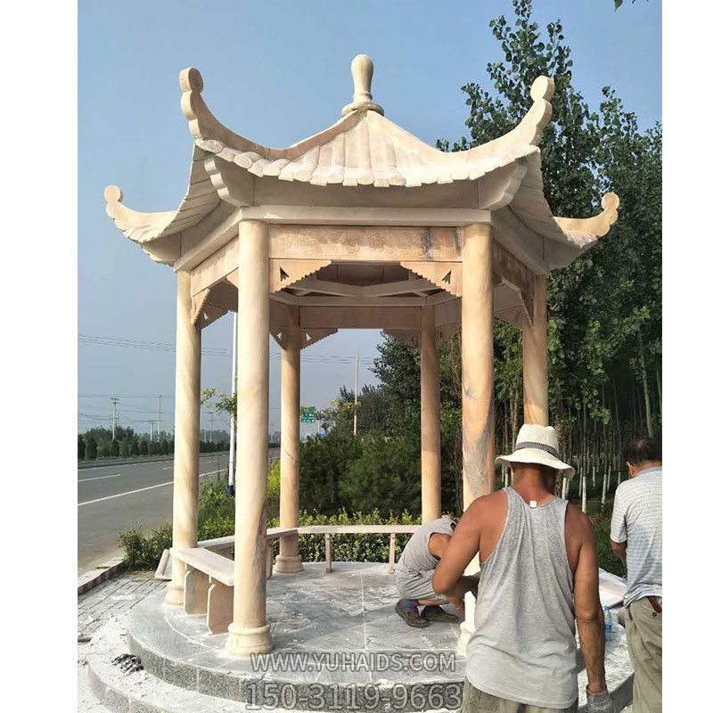 村庄街道景观摆放休闲大理石凉亭雕塑