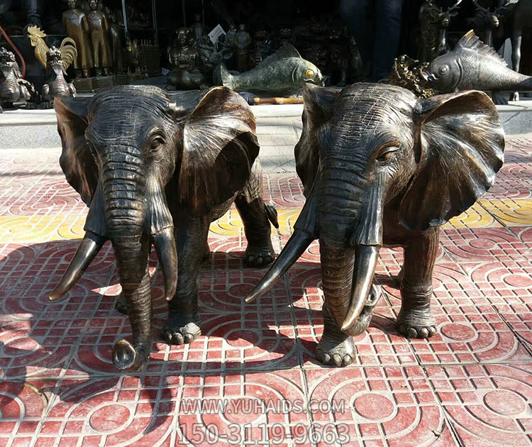 铸铜小象一对，吉祥动物铜雕摆件雕塑
