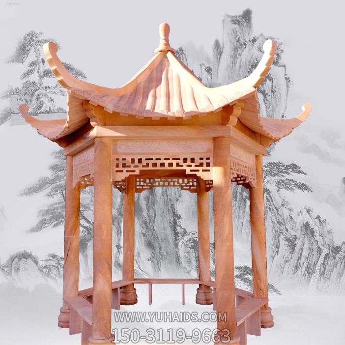 晚霞红户外花园仿古建筑凉亭雕塑
