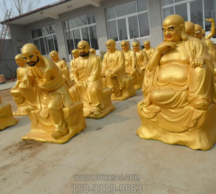 漆金十八罗汉仿铜像雕塑