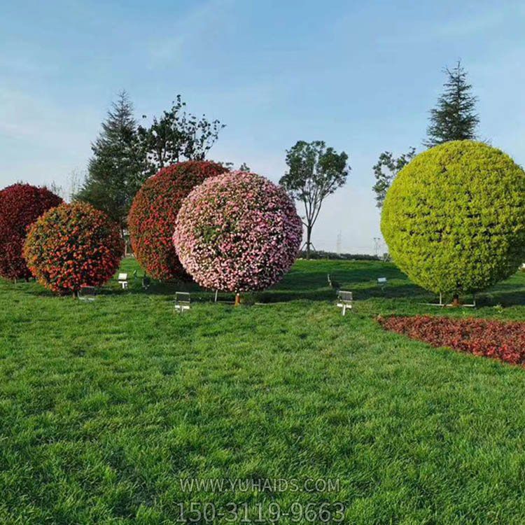 花园大型不锈钢绿植圆球雕塑