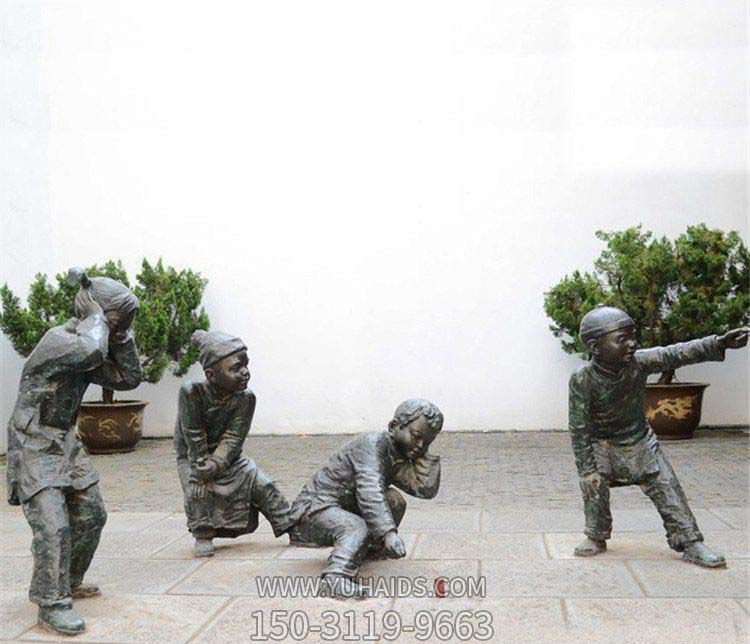 庭院放鞭炮的小孩小品铜雕儿童雕塑