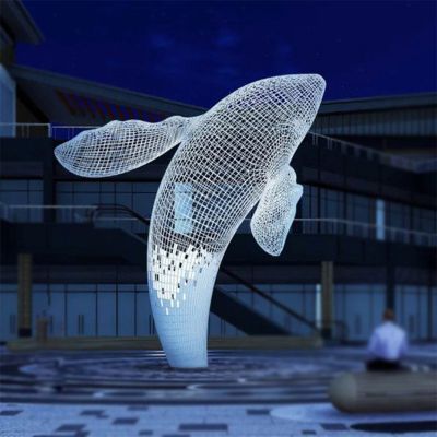 城市大型不锈钢镜面鲸鱼抽象雕塑