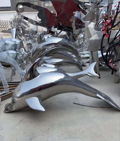 不锈钢镜面公园户外喷泉水景海豚雕塑