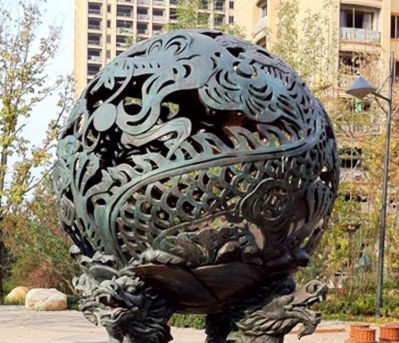 庭院寺庙铜铸龙镂空球雕塑