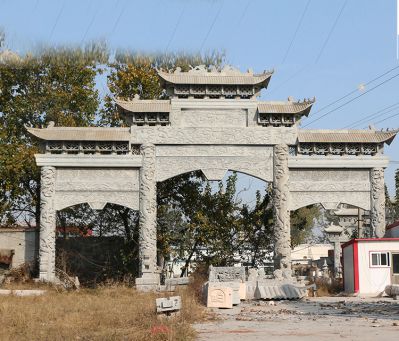 村镇门口青石龙纹浮雕楼门牌坊雕塑