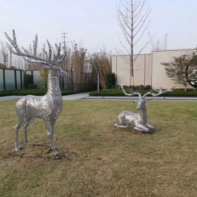 不锈钢镂空鹿房产园林景观小品雕塑