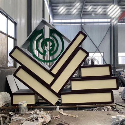 广场大型不锈钢创意书籍书本景观