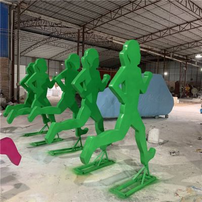 不锈钢剪影彩绘跑步的抽象人物雕塑