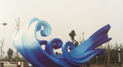 户外园林不锈钢蓝色喷漆海浪浪花雕塑