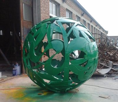 公园玻璃钢竹子绿色镂空球雕塑