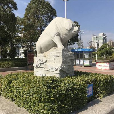 户外园林大理石石雕十二生肖猪