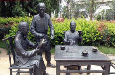 广场铜雕喝茶水人物茶雕塑