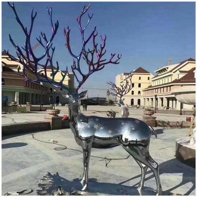 大型不锈钢抽象梅花鹿雕塑