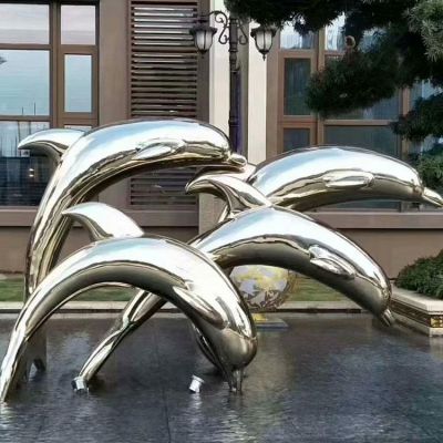 户外喷泉水景摆件不锈钢抽象海豚雕塑