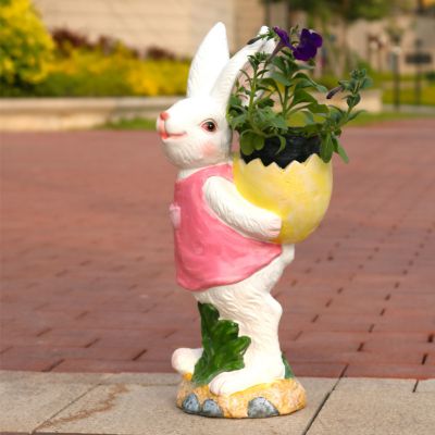 户外草坪玻璃钢背着花盆滴兔子雕塑