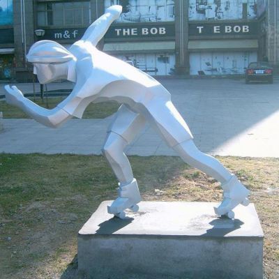 广场户外摆放不锈钢抽象轮滑运动人物雕塑