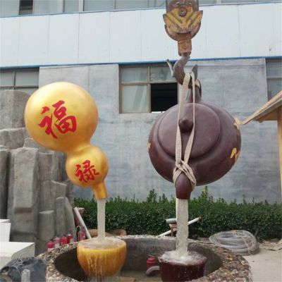 饭店户外摆放玻璃钢葫芦流水喷泉雕塑