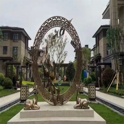 酒店会所广场不锈钢金属圆环雕塑摆件