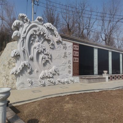海葬纪念墙，汉白玉石刻浮雕画