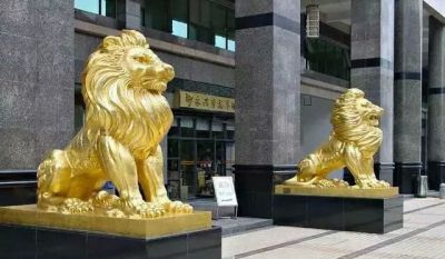 酒店企业大型仿真纯金打造狮子雕塑