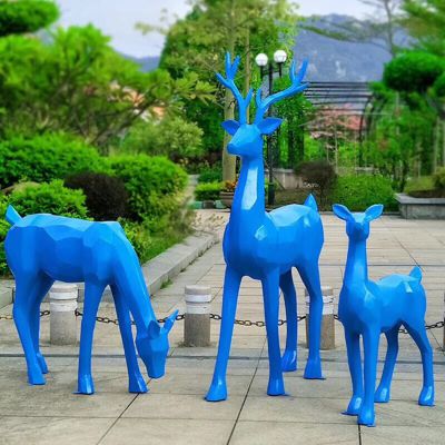 公园街道玻璃钢蓝色鹿雕塑