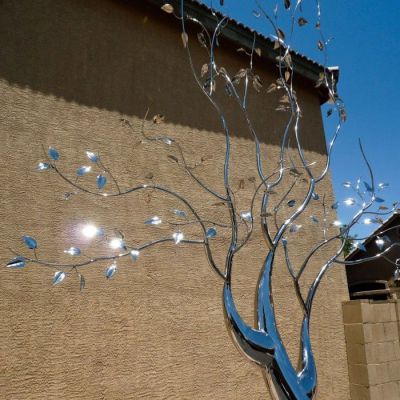 户外创意不锈钢镜面抽象艺术景观树摆件