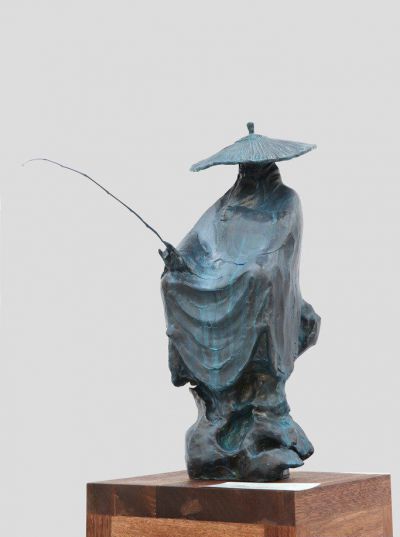 校园姜太公钓鱼古代名人做旧青铜雕塑