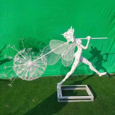 户外园林不锈钢创意花仙子蒲公英雕塑