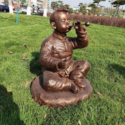 吹泡泡人物玻璃钢仿铜塑像